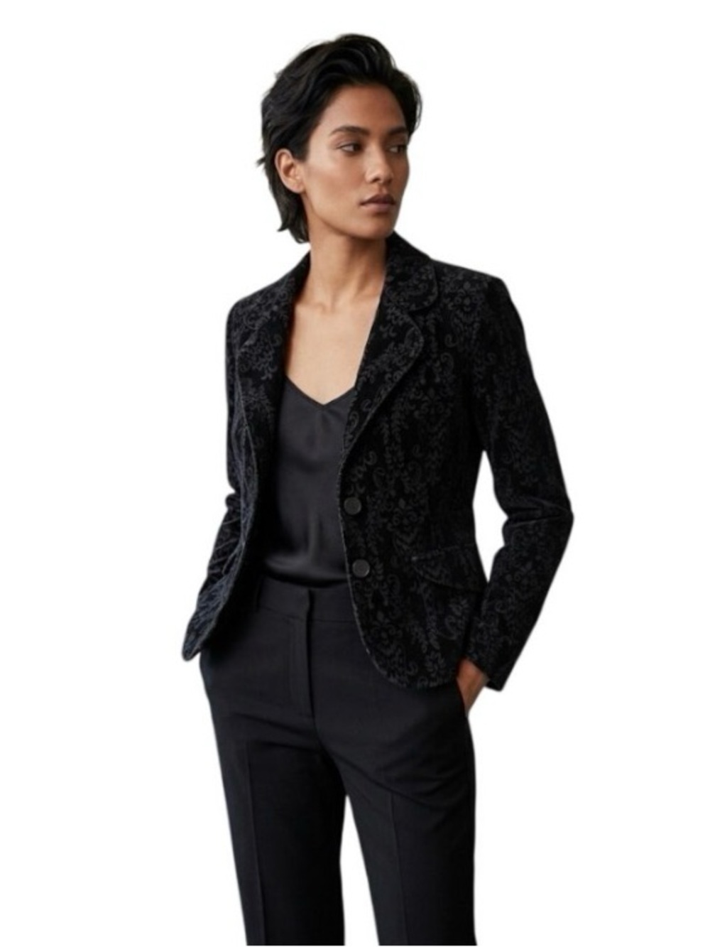 Trejos Damask Corduroy Blazer Jacket Black Grey Size 8 Whimsigoth Dark Academia